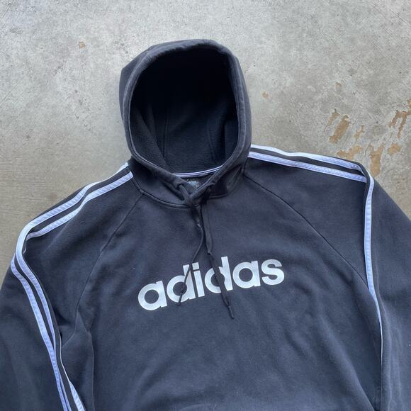 BAGGY ADIDAS STRIPED SPELLOUT HOODIE BLACK LARGE - Picture 1 of 5
